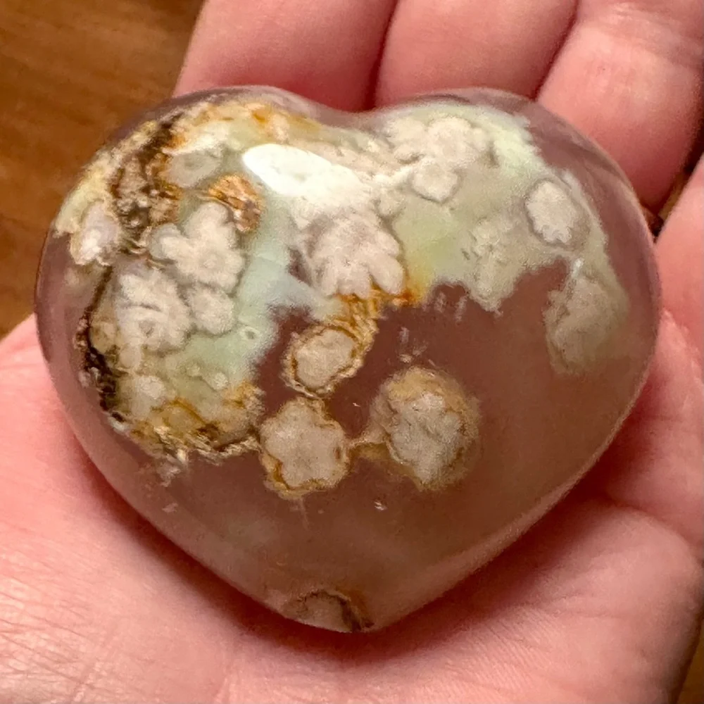Polished natural Sakura cherry blossom Agate Stone Heart Large